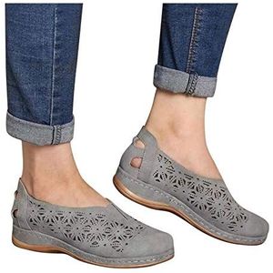 T- Loafers voor dames, casual, lage loafers met sleehak, comfortabele wandelschoenen, slip-on zomersandalen, pantoffels, zomerschoenen, damesschoenen, grijs