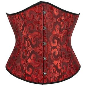 VCODWCSJO Retro patroon onderkant taille riem korte innerlijke slijtage buik paleis taille riem jacquard taille clip body shaper-zwart rood-L