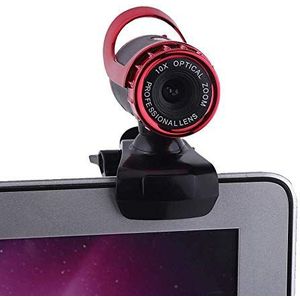 Webcam met microfoon, HD USB Clip-on Stand Computer Camera, Flexibele 360 ​​° roterende webcam, Automatische kleurcorrectie, Plug and Play, PC Webcam voor videogesprekken, Breed compatibel(rood)
