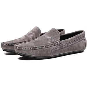 Herenloafers Ronde neus Suede Vamp Driving Loafers Platte hak Lichtgewicht antislip feestslip-ons(Grey,45.5 EU)