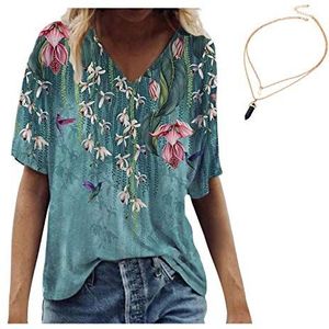 T-Shirts Dames Blouses Tops Sweatshirt Hoodie Lange Mouw Shirts Lente Zomer Beste Vrienden Trui Hoodies voor Vrouwen met Motief Mode Casual Plus Size Scenic Flowers Print Ronde Hals T-shirt, blauw 8,