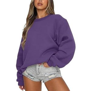 Leader of the Beauty Oversized sweatshirt met ronde hals voor dames, pullovertruien met lange mouwen herfstoutfits 2024, Diep Paars, S