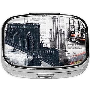 New York Krant Pillendoos Rechthoek Pillendoosje 2 Compartiment Geneeskunde Pil Organizer Draagbare Reizen Pillendoos Geneeskunde Vitamine Kabeljauw Leverolie Opbergdoos Leuke Unieke Gift Organizer