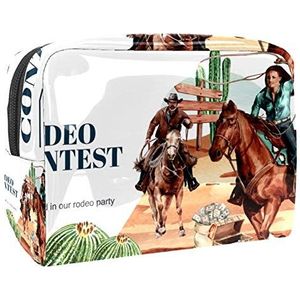 Draagbare make-up tas met rits reizen toilettas voor vrouwen handige opslag cosmetische zakje Cowboy paard cactus woestijn