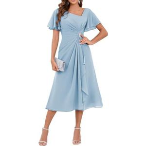 WSEYU Chiffon moeder van de bruid jurken asymmetrische thee lengte moeder van de bruidegom jurken voor bruiloft, Lichtblauw, 56 NL/Plus