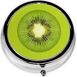 LAMAME Kiwi Slice Gedrukt Ronde Pillendoos 3 Compartiment Mini Pil Box Draagbare Reis Pil Organizer