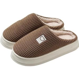 XJXZCFNB Thuis Slippers voor Vrouwen Winter Thuis Katoenen Slippers Vrouwen Indoor Zachte Zool Slides Huis Anti-Slip Flats Mannen Casual Pluche Schoenen Beknopte Koppels Warme Schoen, Koffie, 38/39 EU