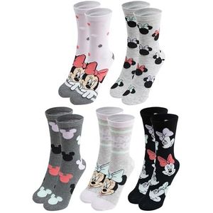 United Labels 5 paar Disney Minnie Mouse sokken voor dames, zwart-grijs, 38-43, damessokken, damessokken, Meerkleurig, 38-43 EU