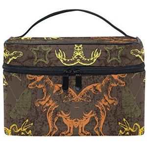 Kunst Geel Oranje Dinosaurus Cosmetische Tas Organizer Rits Make-up Tassen Pouch Toilettas voor Meisje Vrouwen