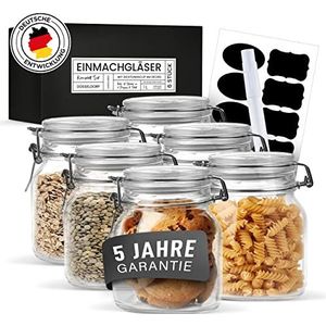 LIEBTHAL Vierkante Mason Potten met Clip Deksels [6 x 1L] - Luchtdichte, Vaatwasmachinebestendige, Minimalistische Opbergcontainers