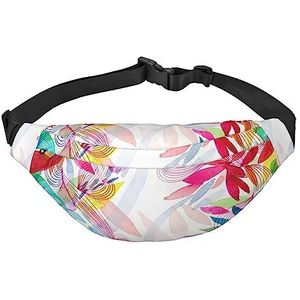 Heuptasje voor dames en heren, crossbody heuptas met tropische bloemenprint, riemtas voor training, sport, reizen, zwart, één maat, Zwart, Eén maat