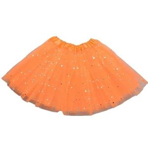 Tutu rok voor meisjes, tule rok, kinderen, meisjes, glanzende pailletten, balletrok, elastische mesh-tutu-jurk, oranje, Eén maat