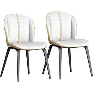 GEIRONV Moderne eetkamerstoelen set van 2, met koolstofstalen poot Waterbestendig lederen zijstoel keuken slaapkamer woonkamer stoelen Eetstoelen (Color : White, Size : 55x58x89cm)