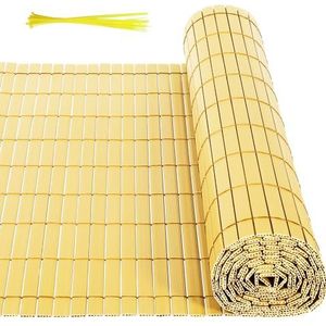 Ansobea PVC jaloezieën mat 90×600cm, inkijkbescherming tuin met W-vormige interne versterking, balkon inkijkbescherming voor tuin, windscherm, zonwering, met kabelbinders (bamboe)