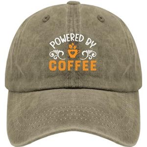 OOWK Baseball Caps Powered by Coffee Trucker Caps voor Vrouwen Cool Washed Denim Verstelbaar voor Golf Gift, Pigment Khaki, one size