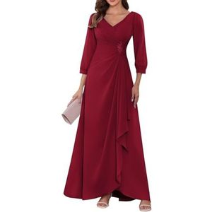 KIYNE Dames lange mouwen moeder van de bruid jurken ruches geplooide chiffon formele jurk avond party jurk, Bordeaux, 32