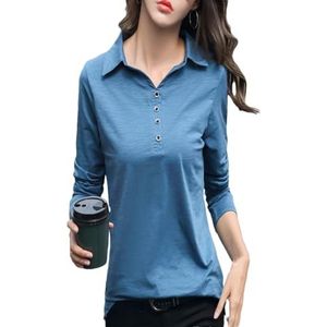 Dvbfufv Vrouwen Koreaanse Herfst T-Shirt Vrouwen Office Formele Shirts Vrouwelijke Plus Size Knop Lange Mouwen Shirts, Blauw, XS