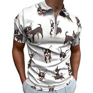 Chihuahua hondenras patroon poloshirt voor mannen casual rits kraag T-shirts golf tops slim fit