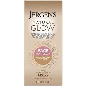 Jergens Natural Glow Healthy Complexion Vochtinbrengende gezichtscrème voor dagelijks gebruik, bleke tot middelmatige huidskleur, SPF 20, 55 g