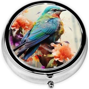 Pillendoosje Ronde Pillendoos met 3 Compartimenten Pil Organiseer Kleurrijke Vogel Bloem Pillendoos Kleine Pil Organizer Waterdichte Kleine Pillendoos voor Reizen Pillencontainers voor Medicatie