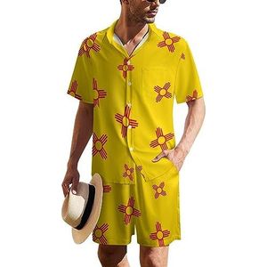 New Mexico staat vlag kaart Hawaiiaanse pak voor heren, 2-delige strandoutfit, shirt en korte broek, bijpassende set
