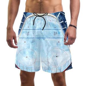 Heren boardshorts, ijshockey stadion print sneldrogende badmode strand vakantie feest bermuda zwemmen grote broek, Print ijshockeystadion, L
