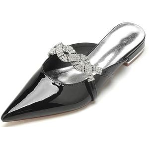 EICOFF Dames Pumps Gesloten Teen Lage Hakken Sandalen Strass Slip-op Plat Trouwschoenen Vrouwen Bruids Bruiloft Werk Jurk Schoenen,zwart,36 EU