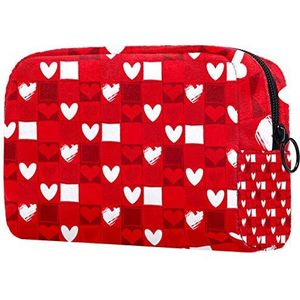 Love Loving Heart Rode geruite make-uptas met ritssluiting Toilettassen voor dames Cosmetische reisorganisator