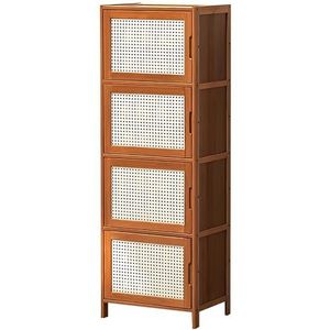 Moderne bamboe entree schoenenkast met rotan deuren Multifunctionele schoenenkast for entree en woonkamer Gesloten schoenenrek(Brown,43x32x126cm)