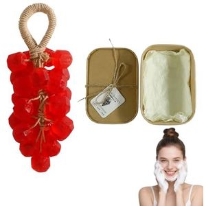 Druivenzeep, druivenzeep aan een touw, decoratieve handgemaakte kristallen druiven for het wassen van frisse lucht, langdurige geur, milde reiniging, kerstcadeau for mannen en vrouwen(Rose-1)