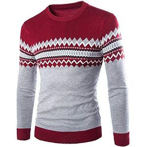 AnyuA Fijn gebreide trui voor heren, ronde hals, sweatshirt, vintage, rood, XL