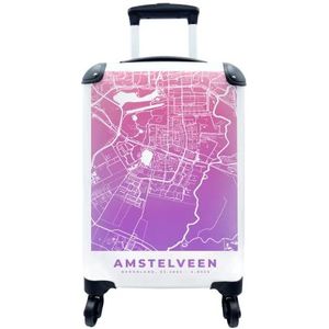 MuchoWow® Koffer - Stadskaart - Amstelveen - Paars - Roze - Past binnen 55x40x20 cm en 55x35x25 cm - Handbagage - Trolley - Fotokoffer - Cabin Size - Print