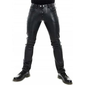 Heren - PU Lederen Broek - Zwart - Slim Fit - Lange Broek - Stretch