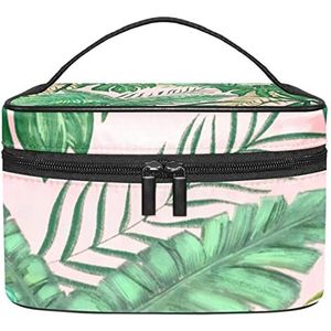 Draagbare Make-up Tas Reizen Cosmetische Zakken Voor Vrouwen Meisjes Rits Pouch Case Organizer Tropische Groene Bladeren Gebladerte, Meerkleurig, 22.5x15x13.8cm/8.9x5.9x5.4in