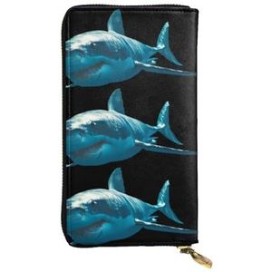 QmeNa Blue Shark Lederen Lange Clutch Portemonnee met Rits voor Dating Reizen Winkelen Valentijnsdag Gift, Zwart, Eén maat