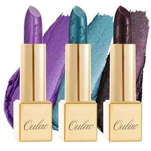 Oulac Halloween metallic glanzende lippenstiftset, matte metallic afwerking, sterk gepigmenteerd en hydraterende formule, glad en korrelvrij, veganistisch, 3 stuks