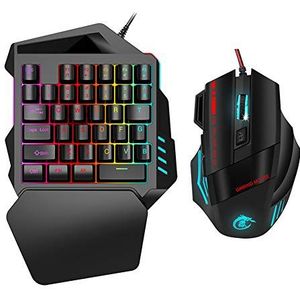 Combo voor gaming met één hand en muis, 35 toetsen LED-achtergrondverlichting, instelbare 1000 DPI-5500DPI optische muis, toetsenbordmuis voor 2000 / XP/Win ME/Vista / /