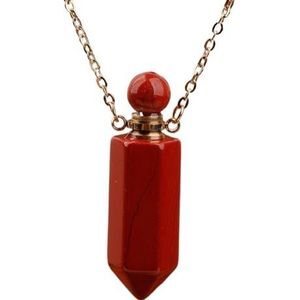Crystal Perfume Bottle Healing Chakra Gemstones Pendant Necklace Women Roses White Crystal Essential Oil Jewelry (Color : Red Jasper Gold)