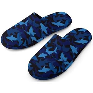 Blauwe Camo Haaien Katoenen Slippers voor Vrouwen Indoor Home Slippers Wasbare Slippers voor Vrouwen 40-41_(9-10)