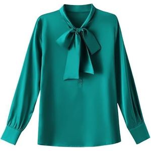 ROUZIHU Boog Chiffon Shirt Professionele Licht Luxe Top Veelzijdige Lange Mouwen Top Knop Vest voor Vrouwen, D, 3XL