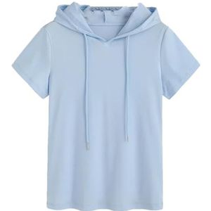 Dvbfufv Vrouwen Hooded Korte Mouw Katoenen T-shirt Vrouwelijke Zomer Mode Casual Blouses Tops, Hemelsblauw, XS