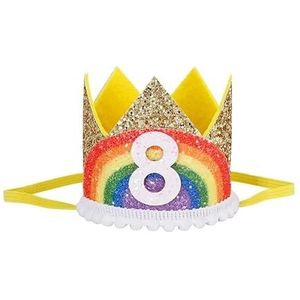 1-9 Regenboog Verjaardag Kroon Hoeden Douche Verjaardagsfeestje Digitale Hoed Decoraties Jongen Meisje Haar Accessoire Benodigdheden (Color : Gold8)