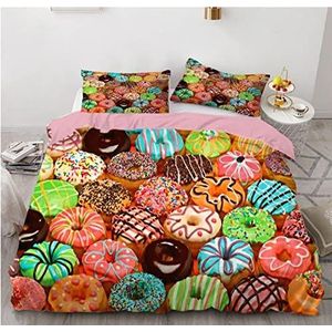 3D Donut beddengoed, eenpersoons dekbedovertrekset, ademend, zacht, comfortabel, hypoallergeen, microvezel, met ritssluiting, dekbedovertrek voor jongens, meisjes, baby's en tieners + 1 kussenslopen