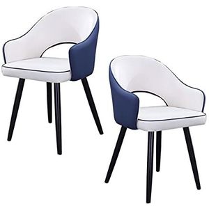 GEIRONV Woonkamer fauteuil set van 2, moderne keuken appartement lounge teller stoelen lederen hoge achter gewatteerde zachte stoel eetkamerstoel Eetstoelen (Color : White blue, Size : Black feet)