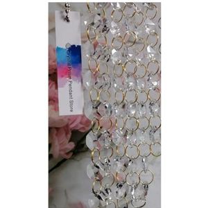 Tuin Suncatchers 100cm/3.3ft Clear 14mm Crystal achthoekige kraal ketting Garland kroonluchter lamp deel ornament handgemaakte hanger kettingen (kleur: gouden ringen)