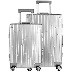 GUNDEL Aluminium Koffer Set Bundel (Zilver) Cabine-Trolley 55x40x20 cm 32L + Check-in 66x43x23 cm 47L - Carry on en Checked Luggage combo - 4x360° Wielen 2X TSA combinatieslot