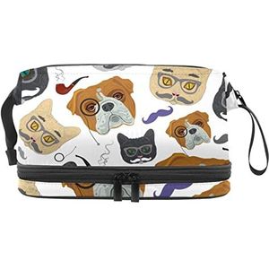 Grote capaciteit reizen cosmetische tas, deskundige hond met ronde bril patroon, make-up tas, waterdichte make-up tas organisator, Meerkleurig, 27x15x14 cm/10.6x5.9x5.5 in