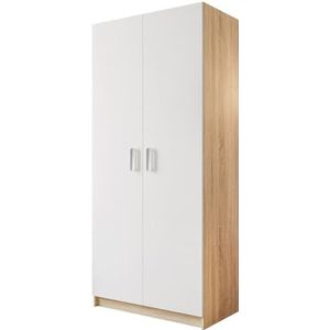 lukmebel Champion Scharnierend Kledingkast Lade Uitsparing Opknoping Bar Moderne Tiener Slaapkamer Gelamineerd Board Sonoma Eiken/Wit 50x90x199,4cm 61kg