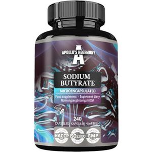 Natrium Butyraat Hoge Dosis 580 mg (30% boterzuur), 240 veganistische capsules, 8 maanden levering, natriumsupplement ter ondersteuning van de algehele darmgezondheid - door Apollo's Hegemonie