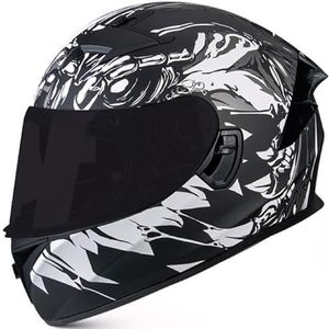 RYDZCLH motorfiets integraalhelm mode retro scooter bromfiets straat helm met dubbel vizier heren dames motorcrosshelmen voor alle seizoenen DOT/ECE goedgekeurd,K,2XL